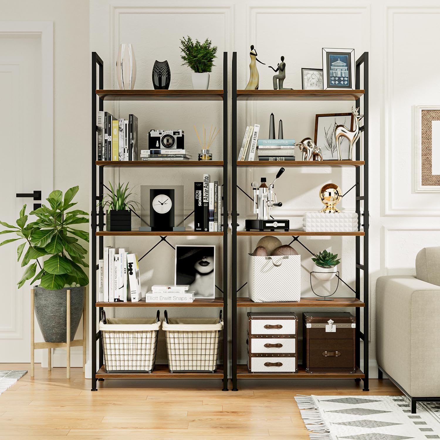 Industrial Style 5-Tier Bookshelf - Hình 4